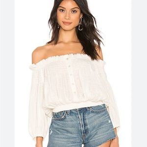 We the free dancing til dawn off the shoulder white linen crop size small